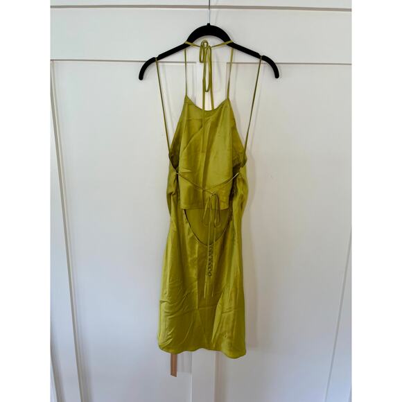 NEW Reformation Jennis Silk Halter Mini Dress in Algae Green Size Large - Picture 4 of 6